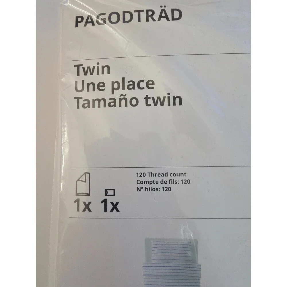 IKEA PAGODTRAD Twin Duvet Cover and Pillowcase White Dark Blue Navy Stripe Set